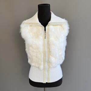 NEW Vintage Y2K Jennyfer J white rabbit fur sweater vest - zip up - NWT - size L